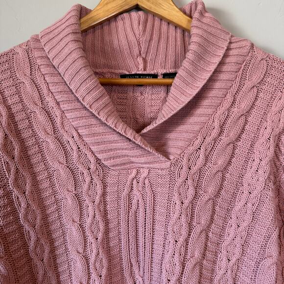Jeanne Pierre Pink Cable Knit Sweater XL Shawl Collar Pullover Preppy Cottage - Picture 3 of 8